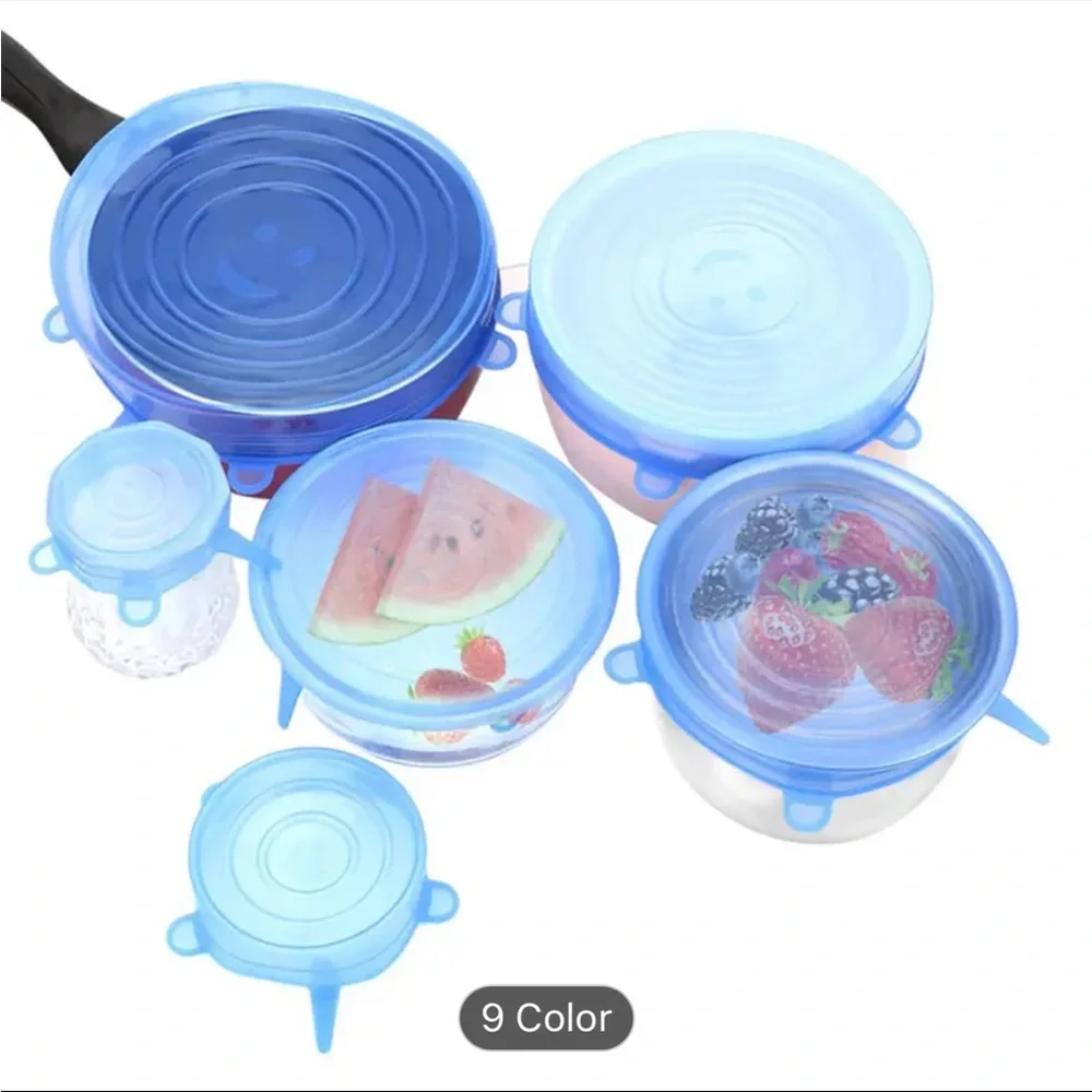 6 PCs Silcome‎ Stretch lids , Bowl Covers, Reusable Food Saving Cover.